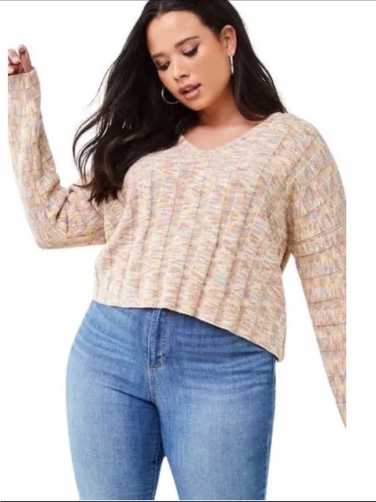 Forever 21 Sweaters - Forever 21 Plus Long Sleeve Cropped Sweater in Multi Color Knit